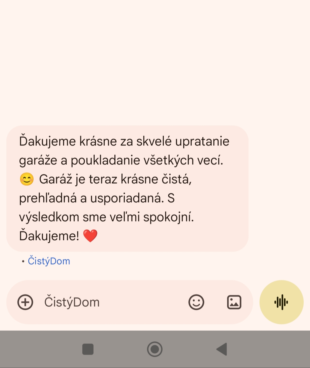 Poďakovanie za upratanie a usporiadanie garáže