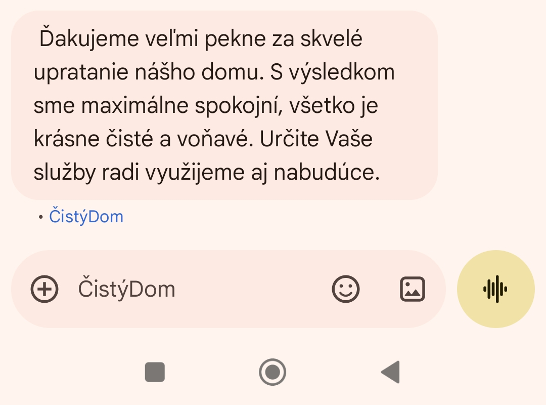 Poďakovanie za upratanie domu